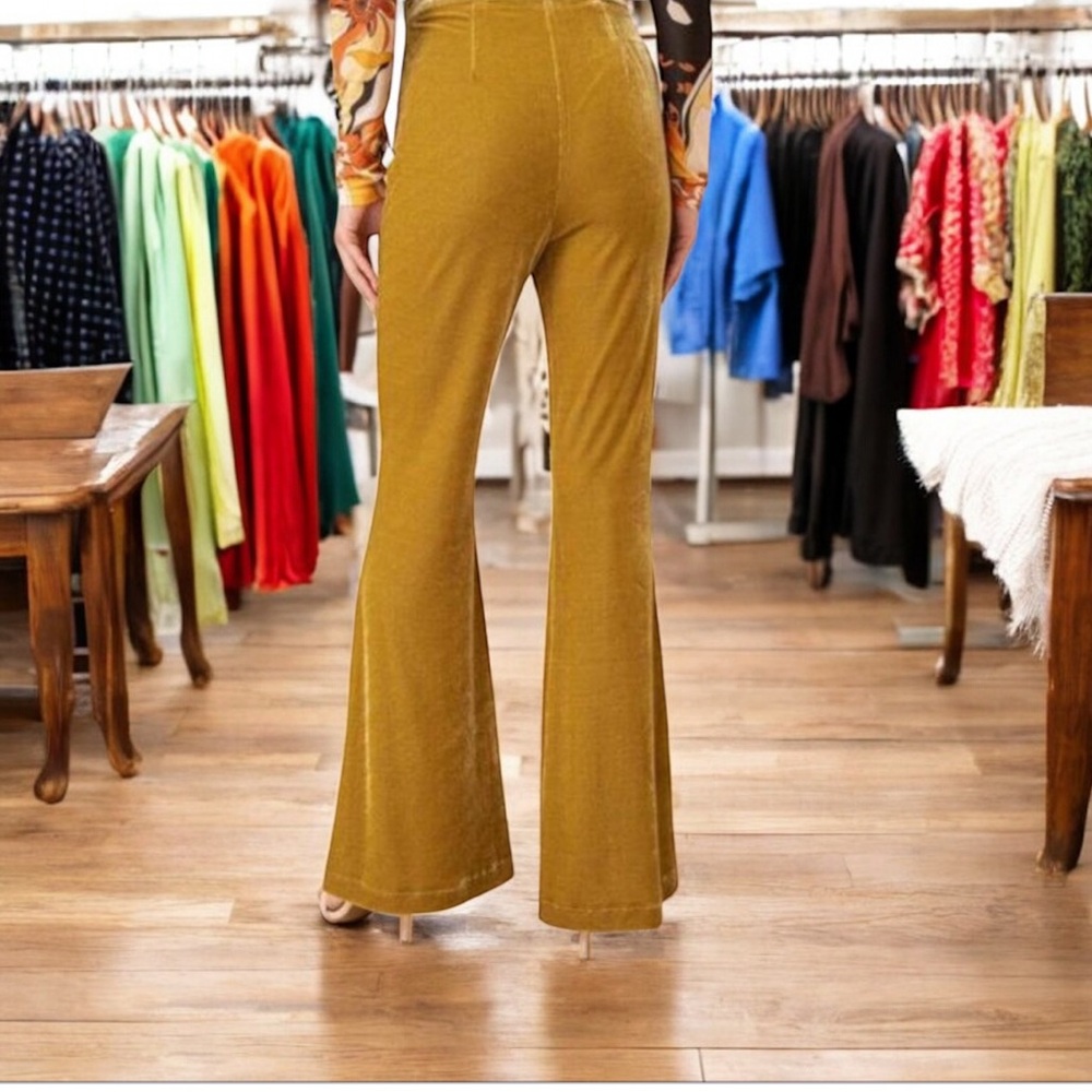 Flying Tomato Mustard Yellow Velvet Flare Pants